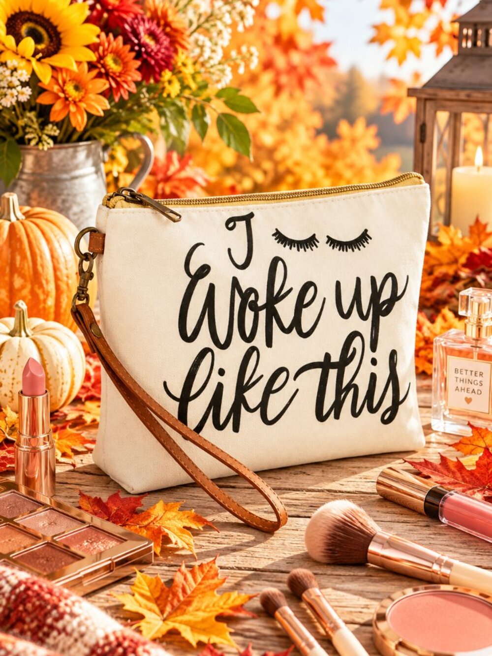 COSMETIC BAG MAKEUP BAG  " I WOKE UP LIKE THIS"
